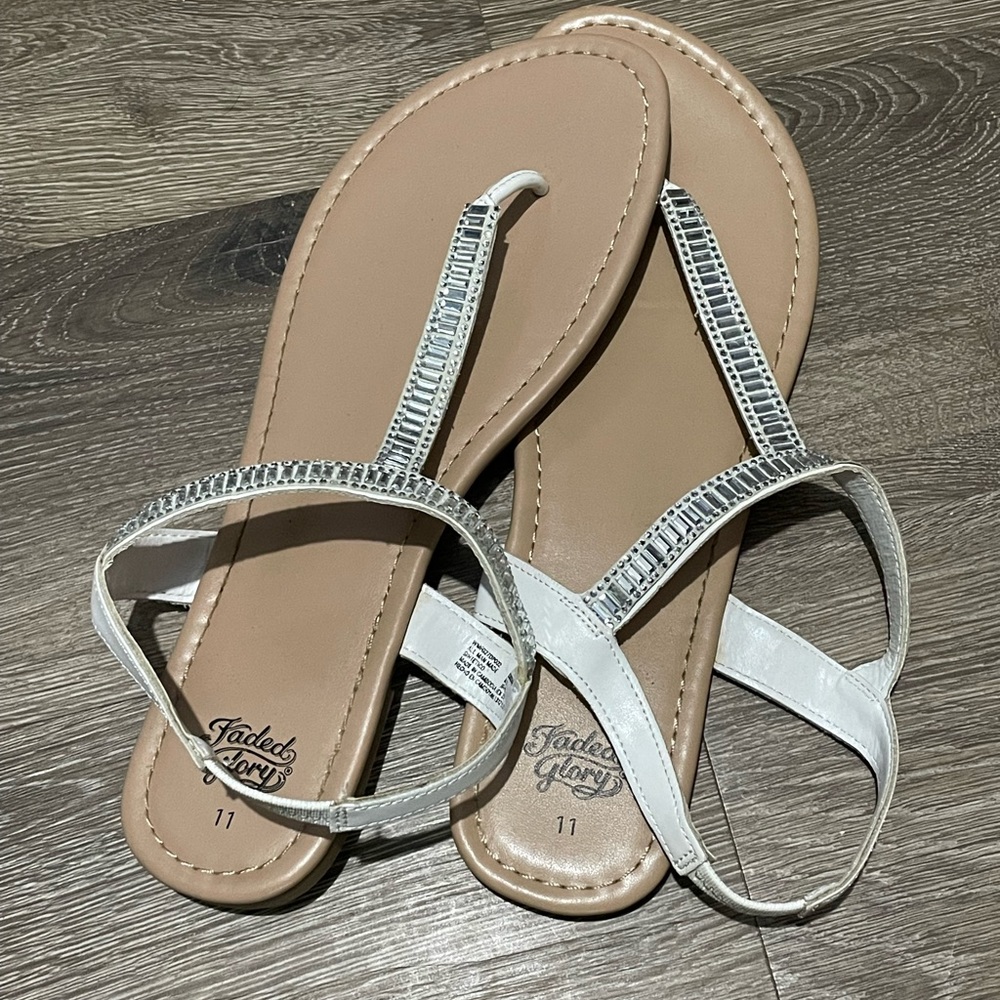 Faded Glory white and jeweled sandals. Only worn once.